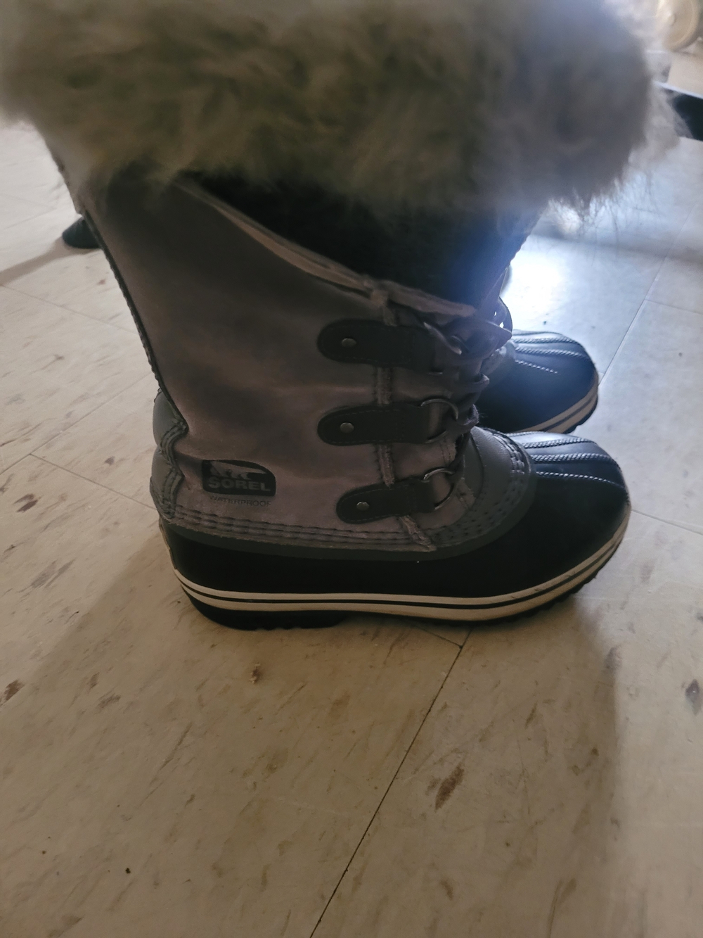 Sorel Kids Gray and Black Winter Lace-Up Boots with Faux Fur Cuff